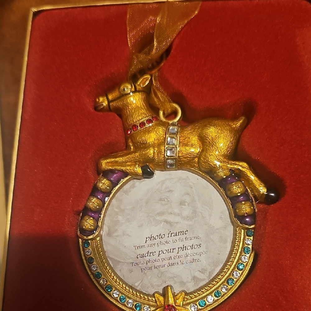 Gold Reindeer Photo Frame Ornament